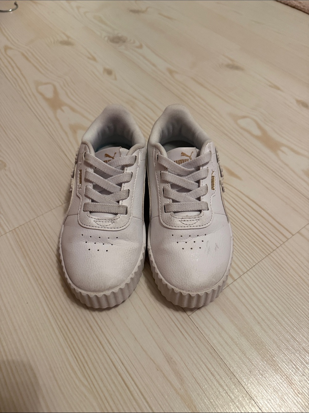 Puma Kids White Sneakers with Gold Logo Accent